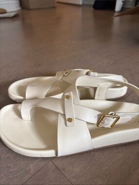 Women’s White Slingback Sandals with Gold Buckle Franco sarto
